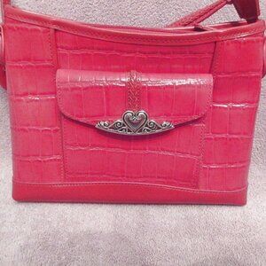 Vtg Red Leather Purse Crocodile Embossed Shoulder Crossbody Satchel Organizer